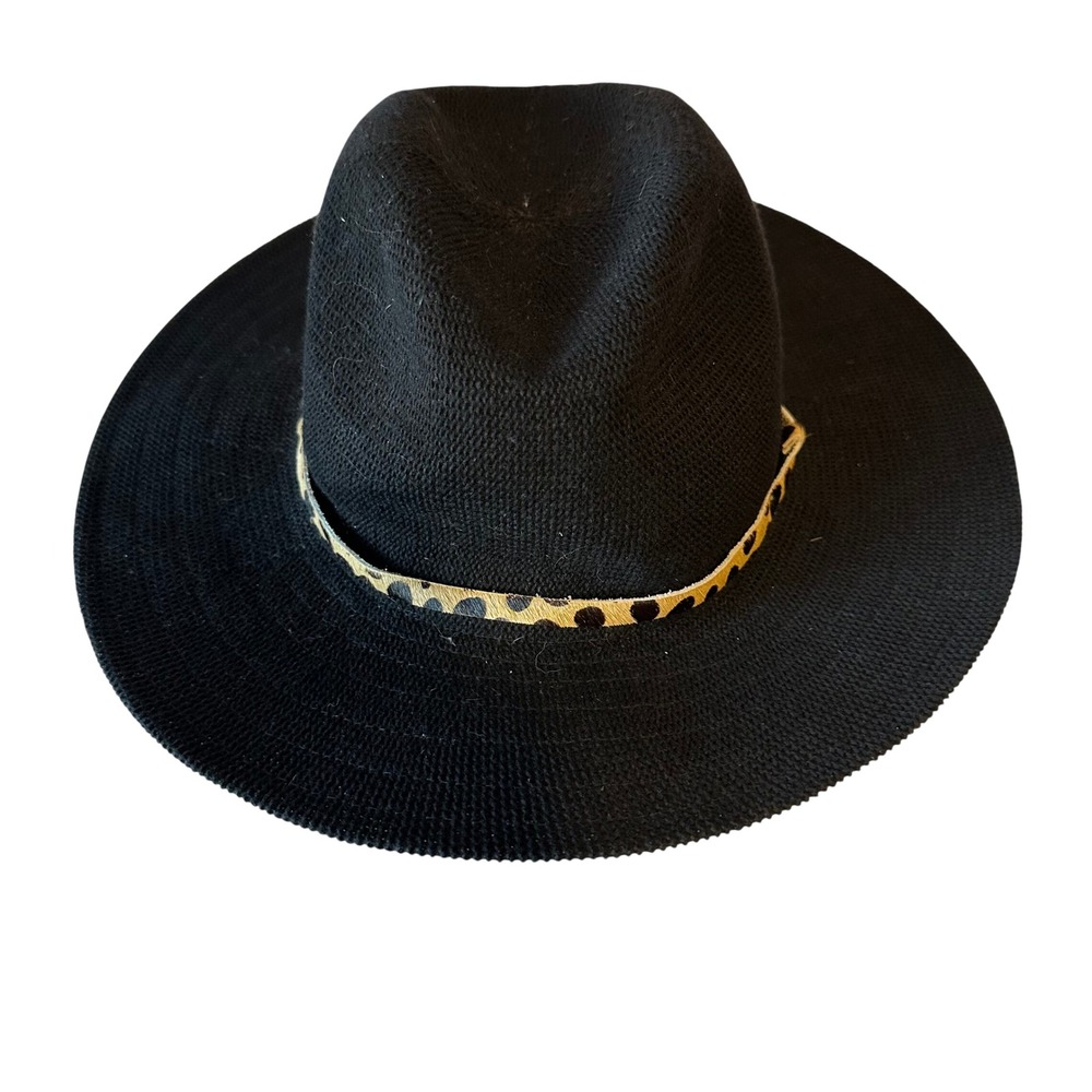 Wyeth Anthropologie Woven Fedora Hat Leopard Band One‎ Size Beach Resortwear